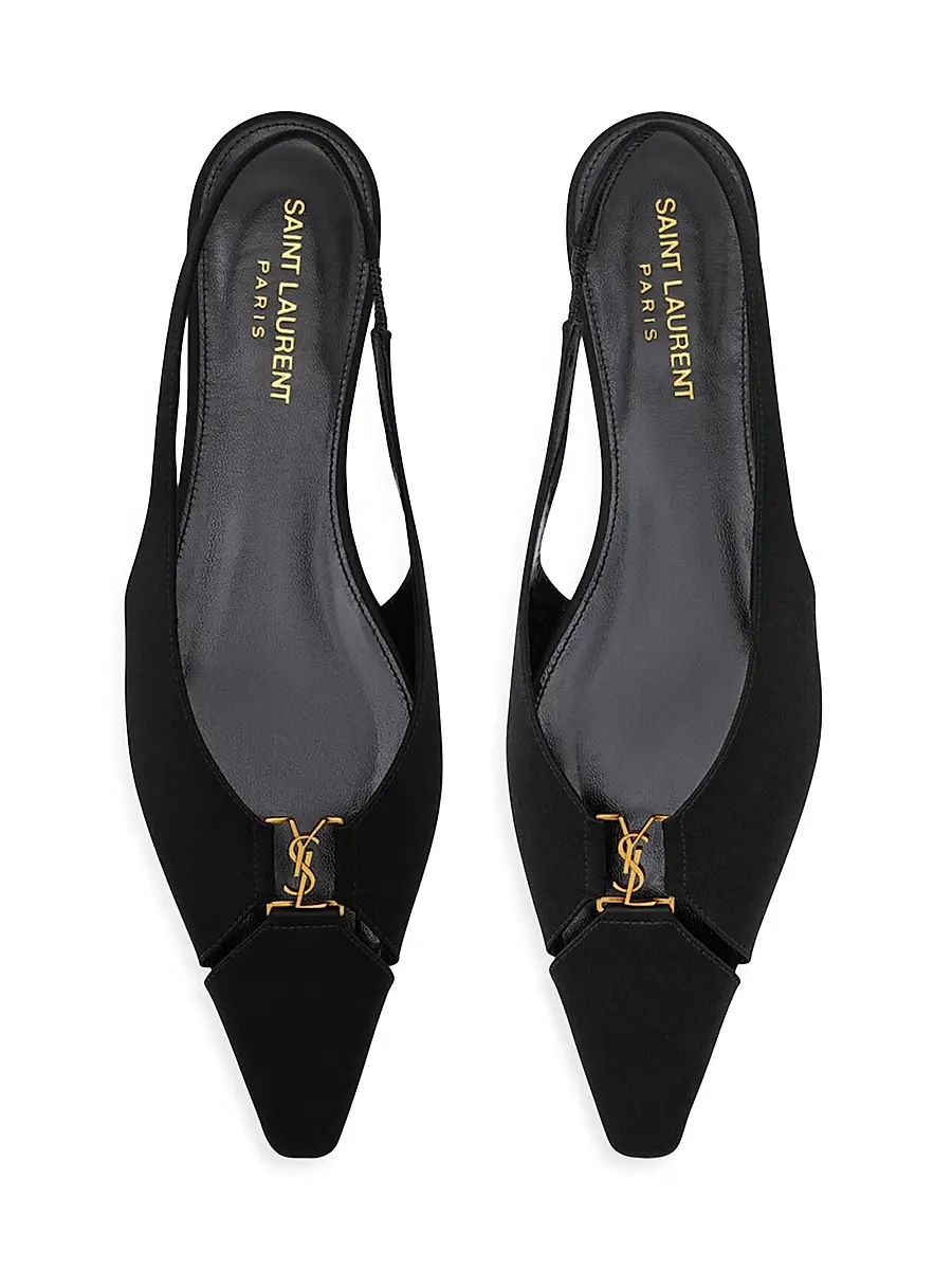Saint Laurent Women's Babylone Slingback Flats in Satin Crepe - Black | Thumbnail 3 Saint Laurent Women's Babylone Slingback Flats in Satin Crepe - Black | Thumbnail 3