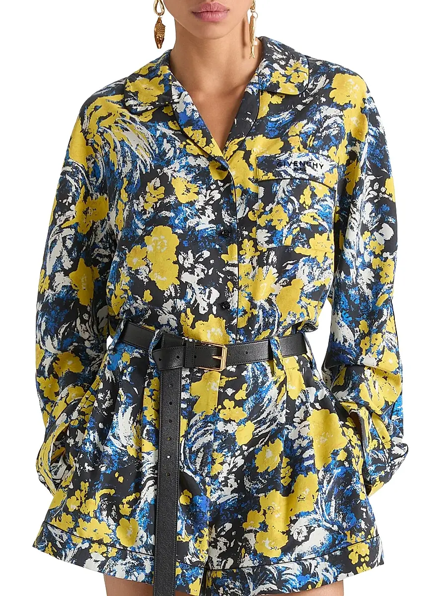 Givenchy Women's Pyjama Shirt in Viscose with Floral Print - Blue Yellow | Thumbnail 2 Givenchy Women's Pyjama Shirt in Viscose with Floral Print - Blue Yellow | Thumbnail 2