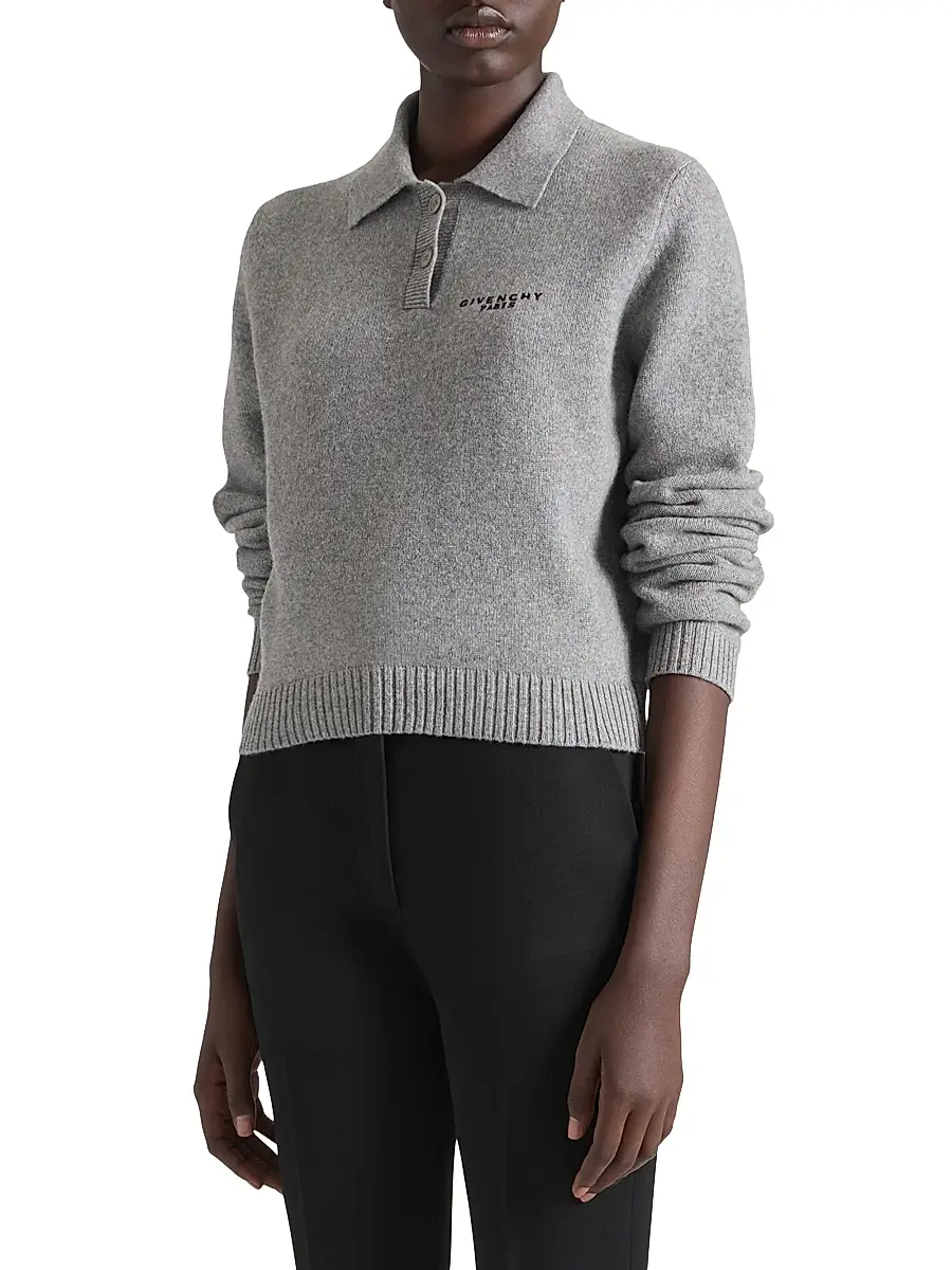 Givenchy Women's Polo Sweater in Wool and Cashmere - Light Grey | Thumbnail 2