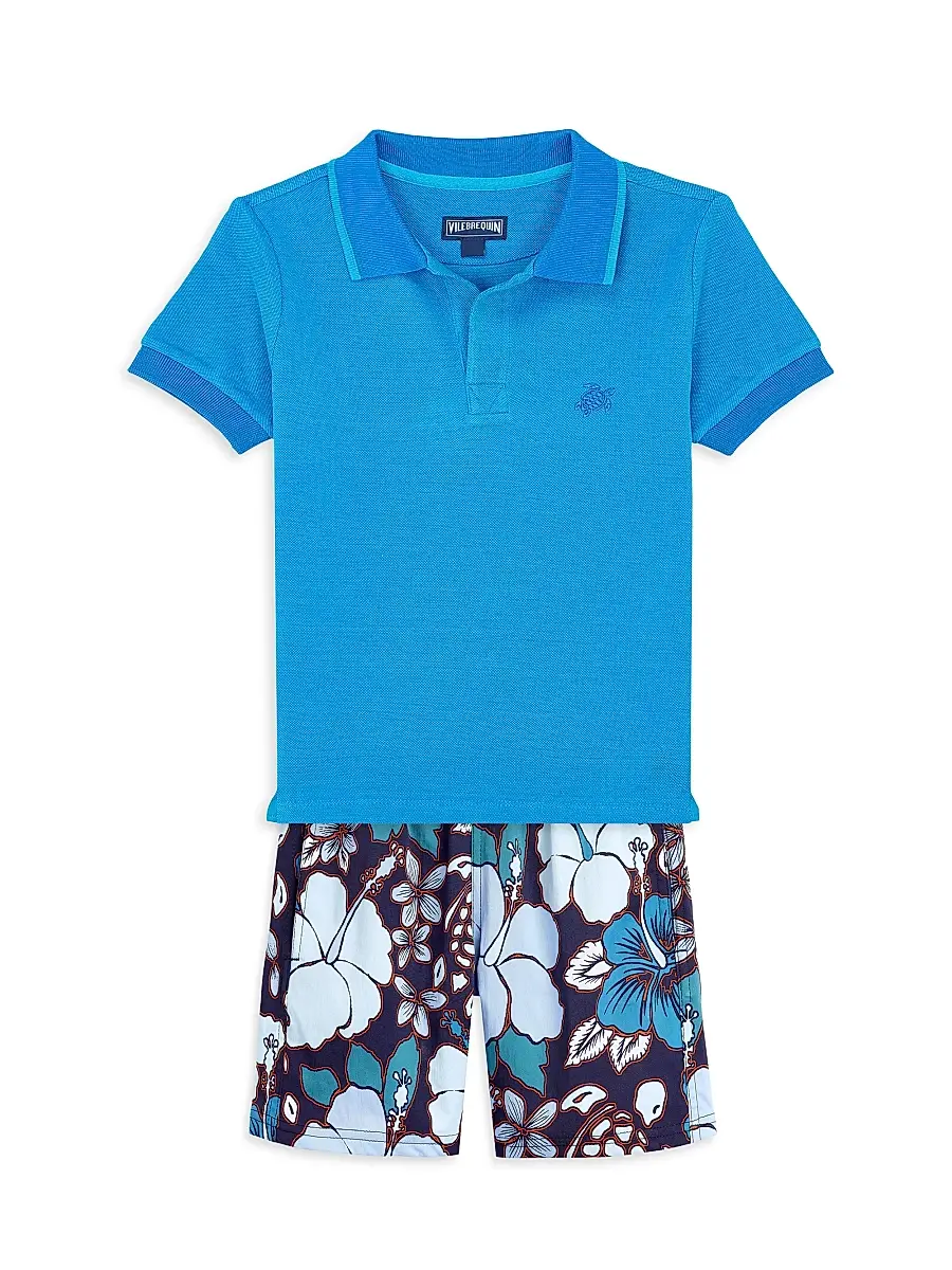 Vilebrequin Little Boy's & Boy's Open Collar Polo Shirt - Blue | Thumbnail 2 Vilebrequin Little Boy's & Boy's Open Collar Polo Shirt - Blue | Thumbnail 2