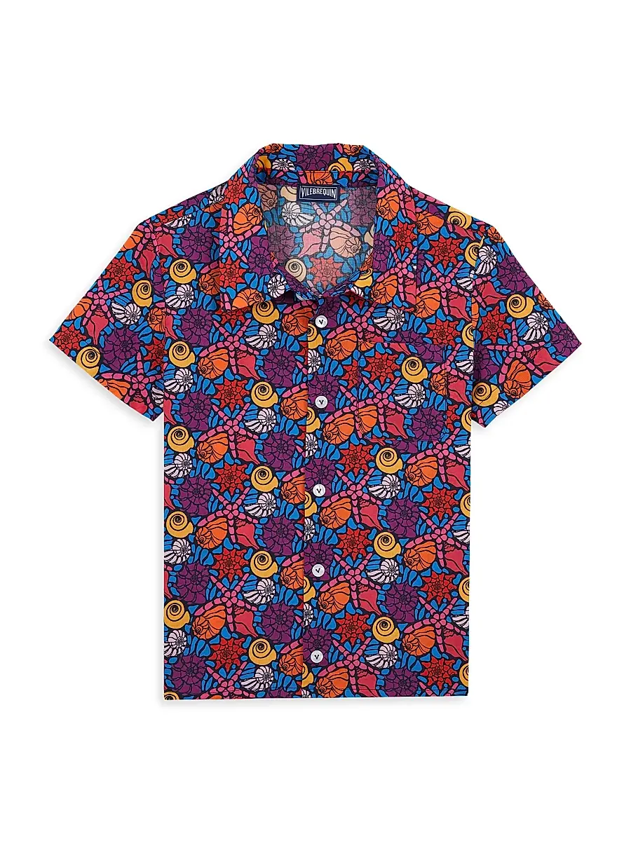 Vilebrequin Little Boy's & Boy's Seashell Print Short-Sleeve Shirt - Navy Blue Marine - Size 2 | Image 1 Vilebrequin Little Boy's & Boy's Seashell Print Short-Sleeve Shirt - Navy Blue Marine - Size 2 | Image 1