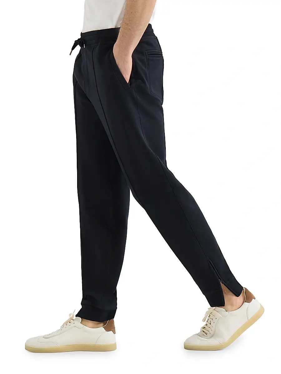 Brunello Cucinelli Men's Techno Cotton French Terry Trousers with Crête Detail - Black | Thumbnail 3 Brunello Cucinelli Men's Techno Cotton French Terry Trousers with Crête Detail - Black | Thumbnail 3