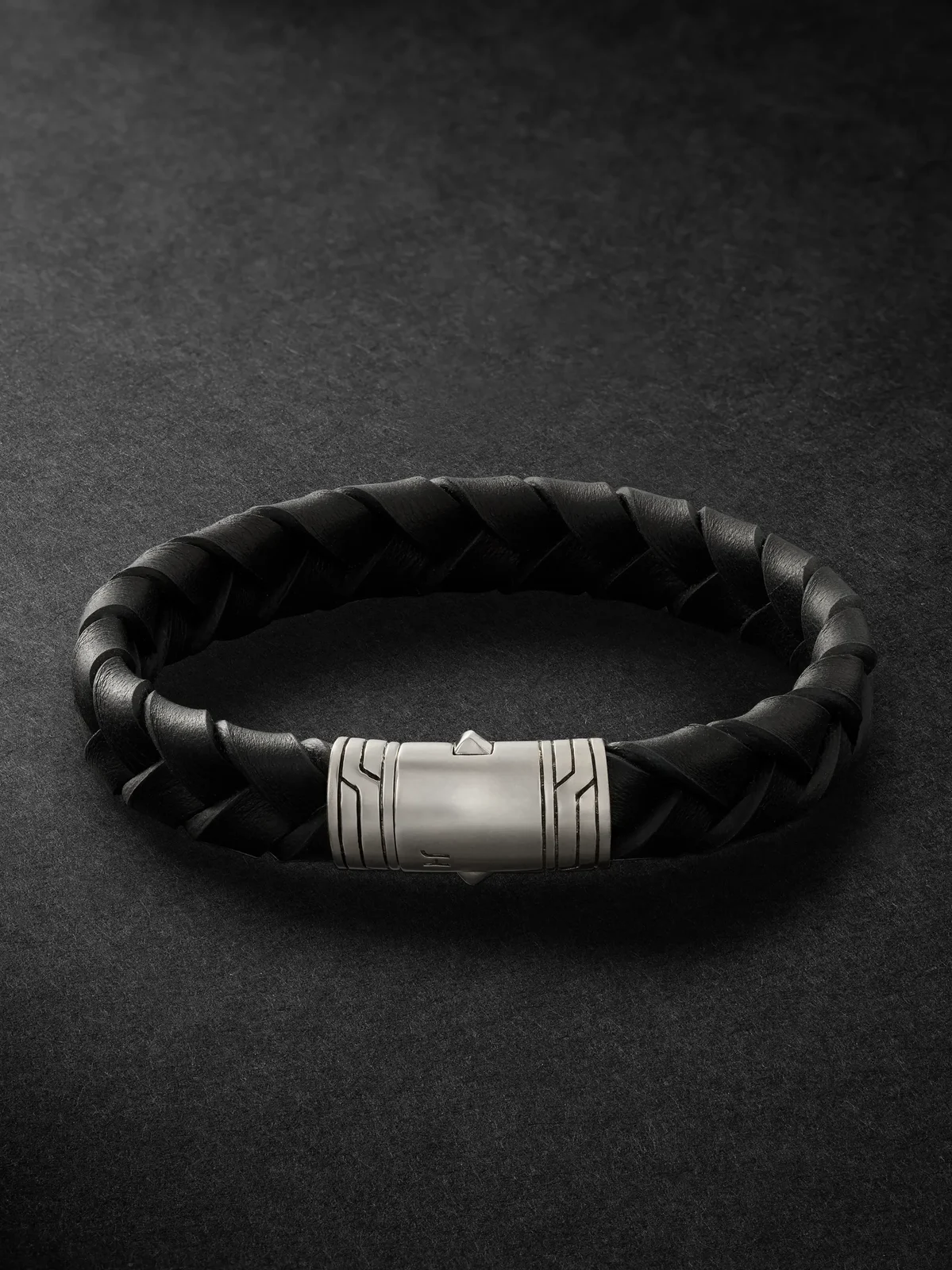 Woven Leather, Sterling Silver and Enamel Bracelet - Men