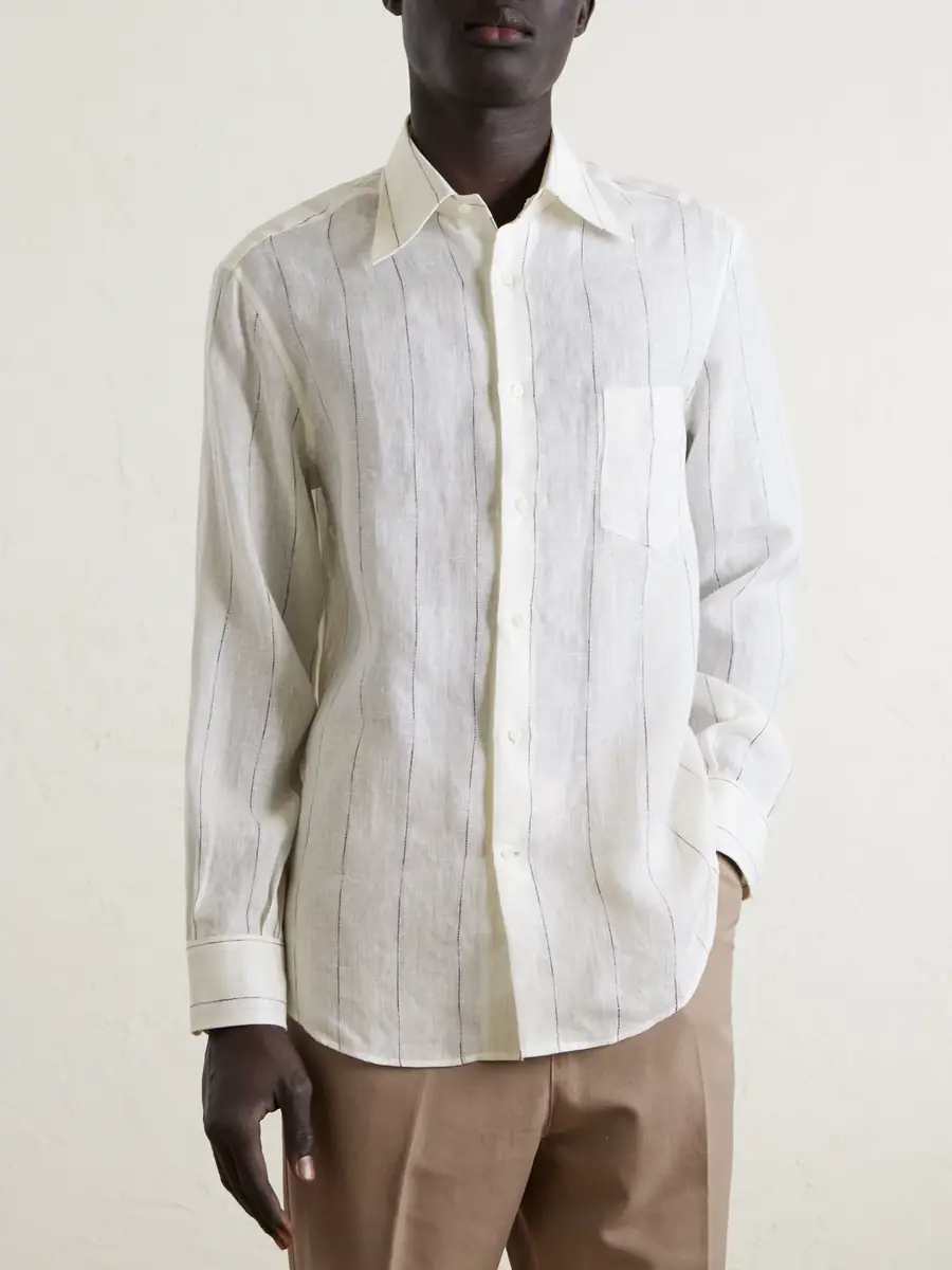 Brunello Cucinelli Pinstriped Linen Shirt - Men | Thumbnail 3 Brunello Cucinelli Pinstriped Linen Shirt - Men | Thumbnail 3