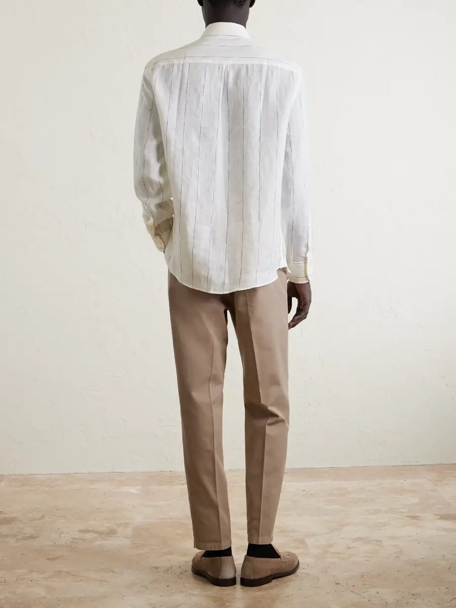 Brunello Cucinelli Pinstriped Linen Shirt - Men | Thumbnail 4 Brunello Cucinelli Pinstriped Linen Shirt - Men | Thumbnail 4