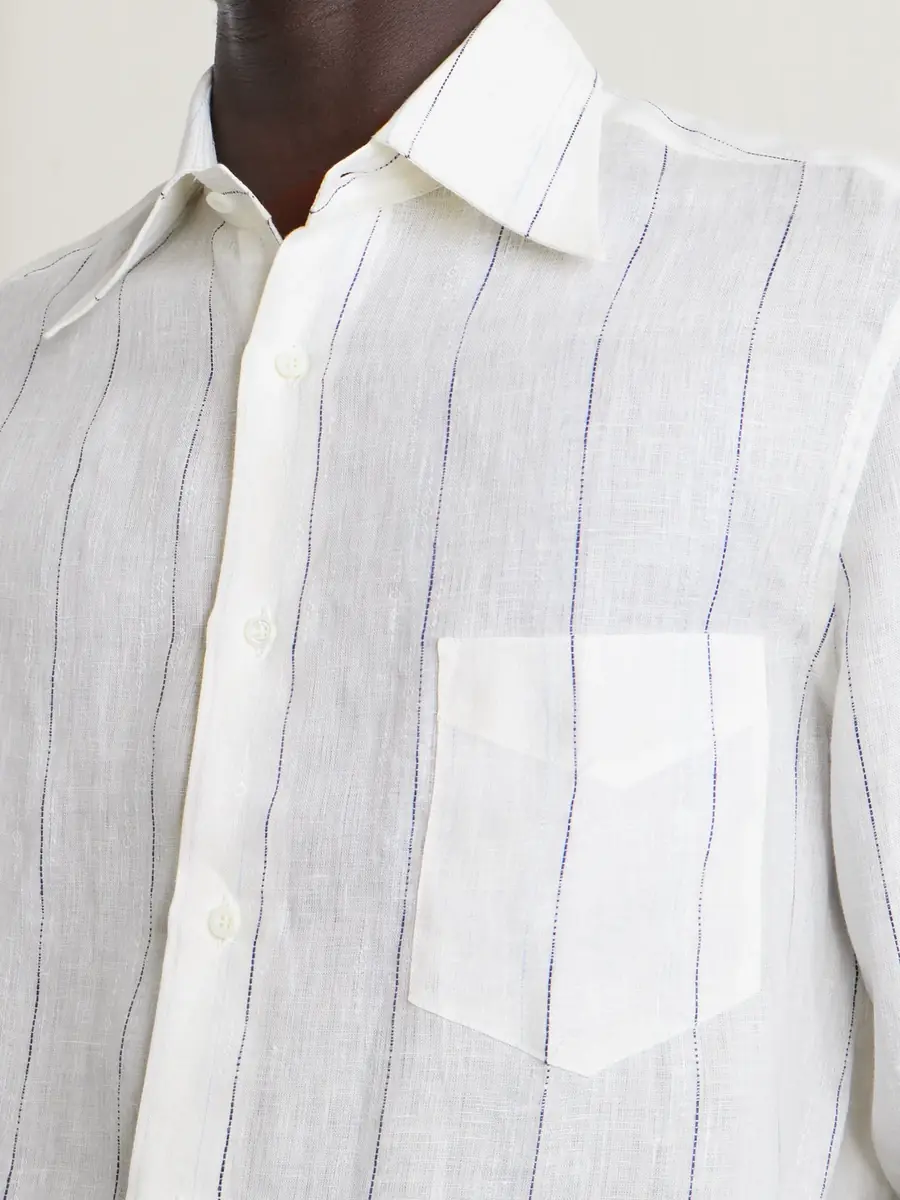 Brunello Cucinelli Pinstriped Linen Shirt - Men | Thumbnail 5 Brunello Cucinelli Pinstriped Linen Shirt - Men | Thumbnail 5