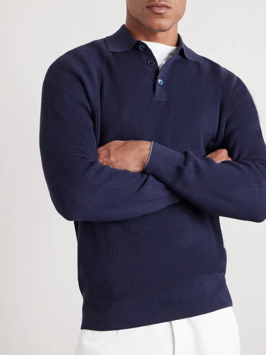 Brunello Cucinelli Ribbed Cotton Polo Shirt - Men | Thumbnail 3 Brunello Cucinelli Ribbed Cotton Polo Shirt - Men | Thumbnail 3