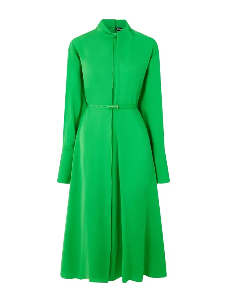 Embellished Belted Pleated Silk-georgette Midi Dress Embellished Belted Pleated Silk-georgette Midi Dress