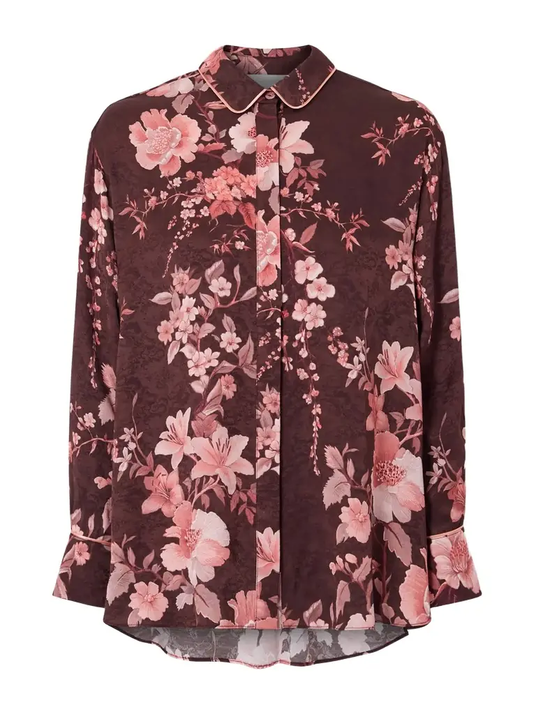 Borgo de Nor Nova Floral-print Satin-jacquard Shirt | Image 1 Borgo de Nor Nova Floral-print Satin-jacquard Shirt | Image 1