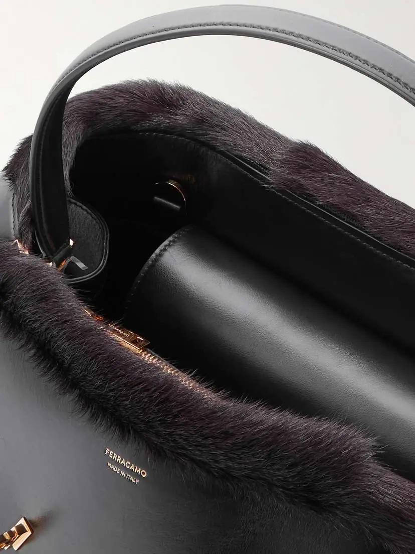 Ferragamo Hug Shearling-trimmed Leather Shoulder Bag | Thumbnail 5 Ferragamo Hug Shearling-trimmed Leather Shoulder Bag | Thumbnail 5
