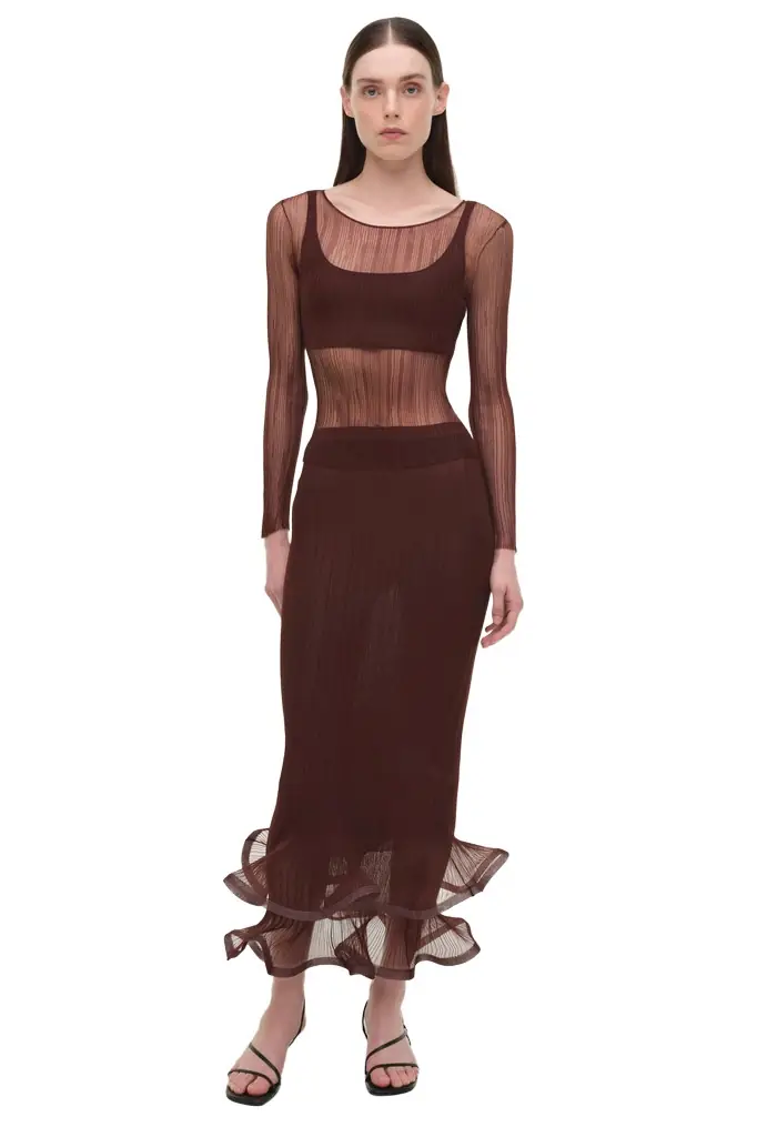 Simkhai Kelso Sheer Plisse Skirt