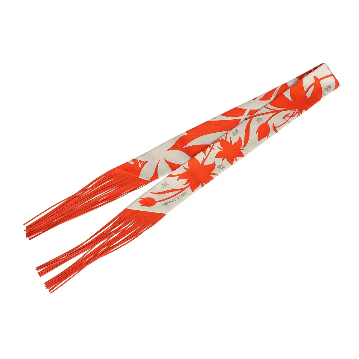 HERMÈS Hermes "Bouquet Final" Gris Perle and Vermillon Fringe Silk | Thumbnail 2 HERMÈS Hermes "Bouquet Final" Gris Perle and Vermillon Fringe Silk | Thumbnail 2