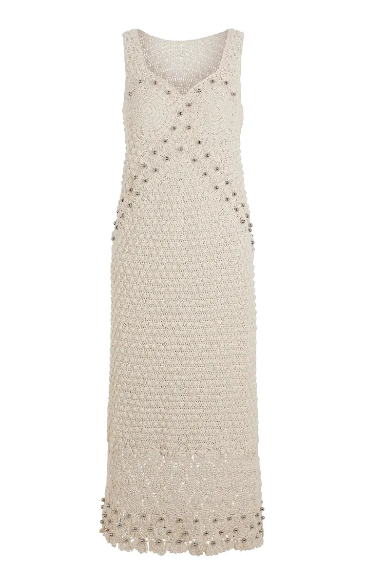 Rabanne Embellished Crocheted Cotton Midi Dress | Image 1 Rabanne Embellished Crocheted Cotton Midi Dress | Image 1