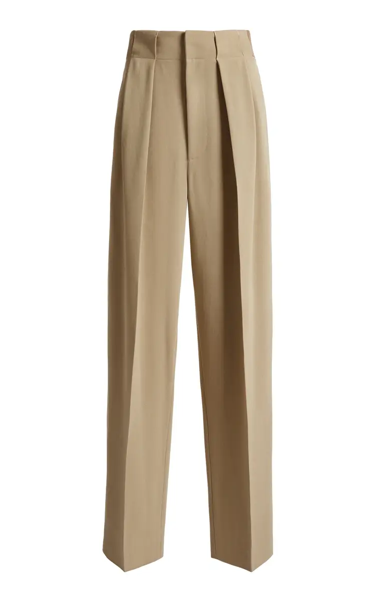 Pleated Crepe Straight-Leg Pants