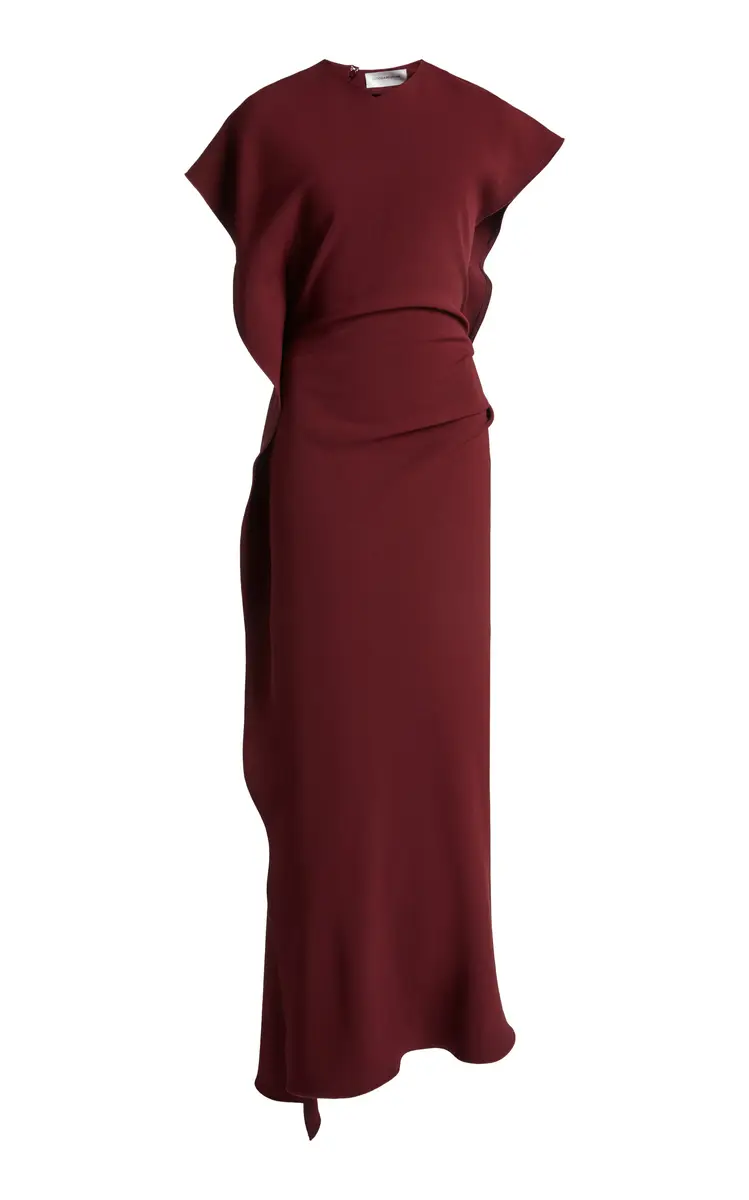 Victoria Beckham Victoria Draped Fluid Cady Midi Dress | Image 1 Victoria Beckham Victoria Draped Fluid Cady Midi Dress | Image 1