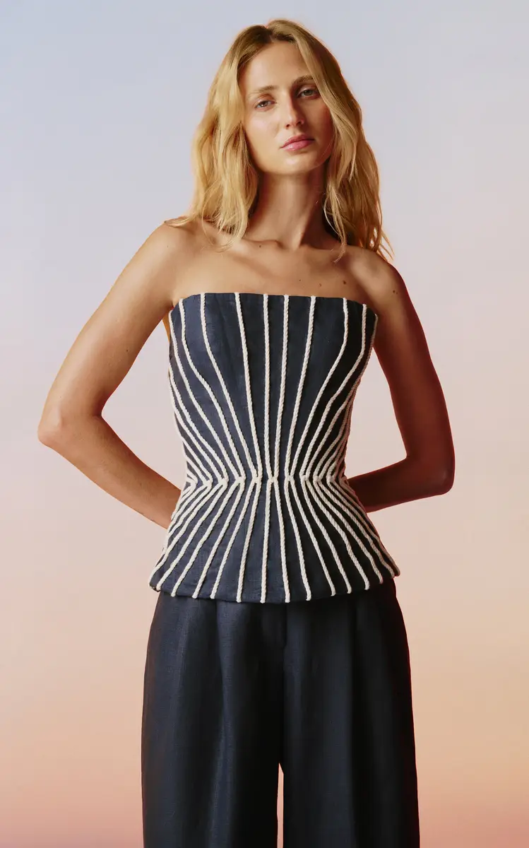 ANDRES OTALORA Silencio del Sol Embroidered Linen Top | Thumbnail 3