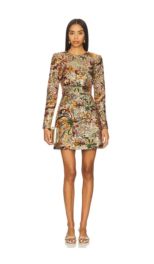 Nadine Merabi Camile Embellished Sequin Long Sleeve Mini Dress