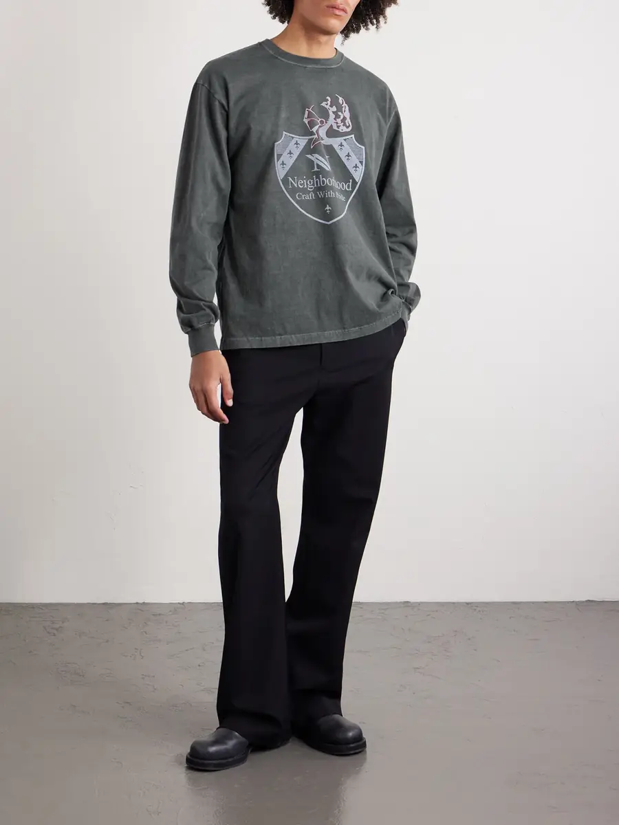 Neighborhood Logo-Print Pigment-Dyed Cotton-Jersey T-Shirt - Men | Thumbnail 3