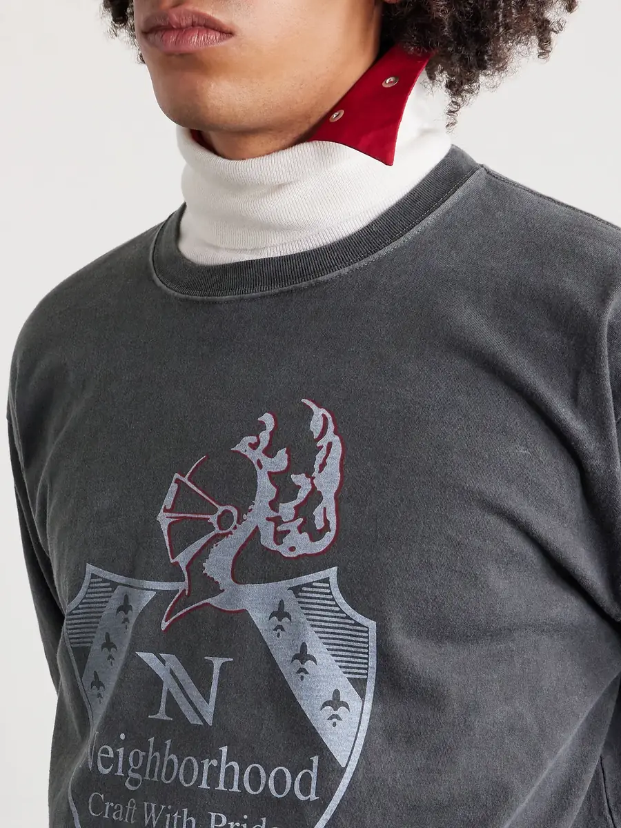 Neighborhood Logo-Print Pigment-Dyed Cotton-Jersey T-Shirt - Men | Thumbnail 5