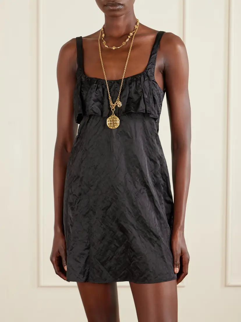 Chloé Ruffled Cutout Crinkled-satin Mini Dress | Thumbnail 3 Chloé Ruffled Cutout Crinkled-satin Mini Dress | Thumbnail 3