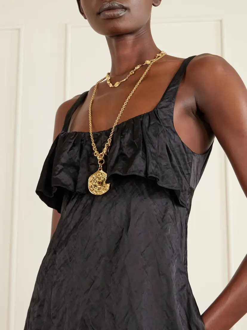 Chloé Ruffled Cutout Crinkled-satin Mini Dress | Thumbnail 5 Chloé Ruffled Cutout Crinkled-satin Mini Dress | Thumbnail 5