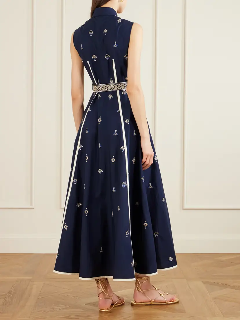 Emporio Sirenuse Belted Embroidered Cotton-poplin Midi Dress | Thumbnail 4