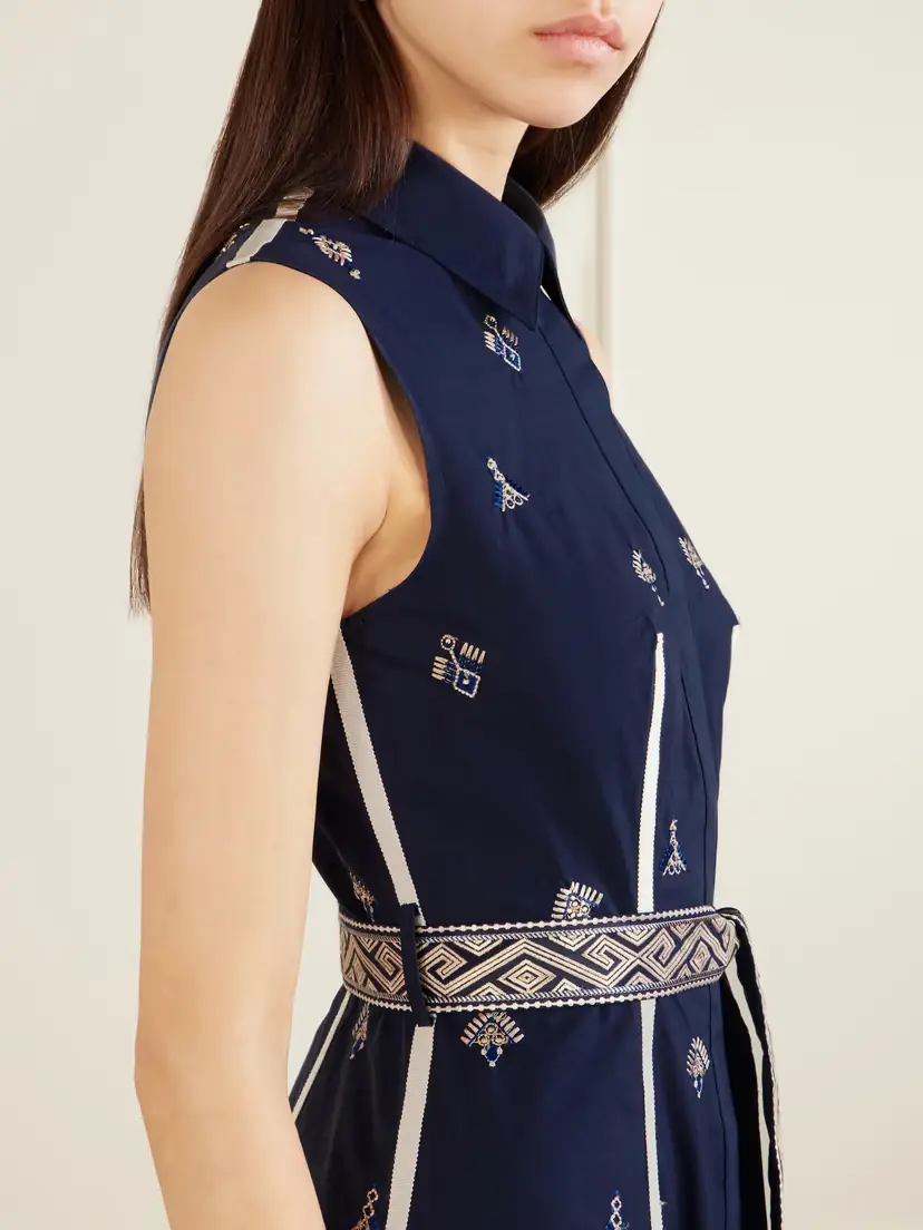 Emporio Sirenuse Belted Embroidered Cotton-poplin Midi Dress | Thumbnail 5