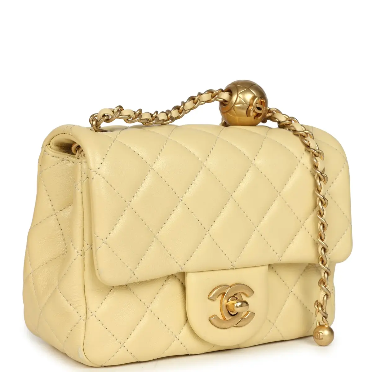 Chanel PENDING AUTH DONT LIST Pre-owned Chanel Mini Pearl Crush Square Flap Bag Yellow Lambskin Brushed Gold Hardware | Thumbnail 2 Chanel PENDING AUTH DONT LIST Pre-owned Chanel Mini Pearl Crush Square Flap Bag Yellow Lambskin Brushed Gold Hardware | Thumbnail 2