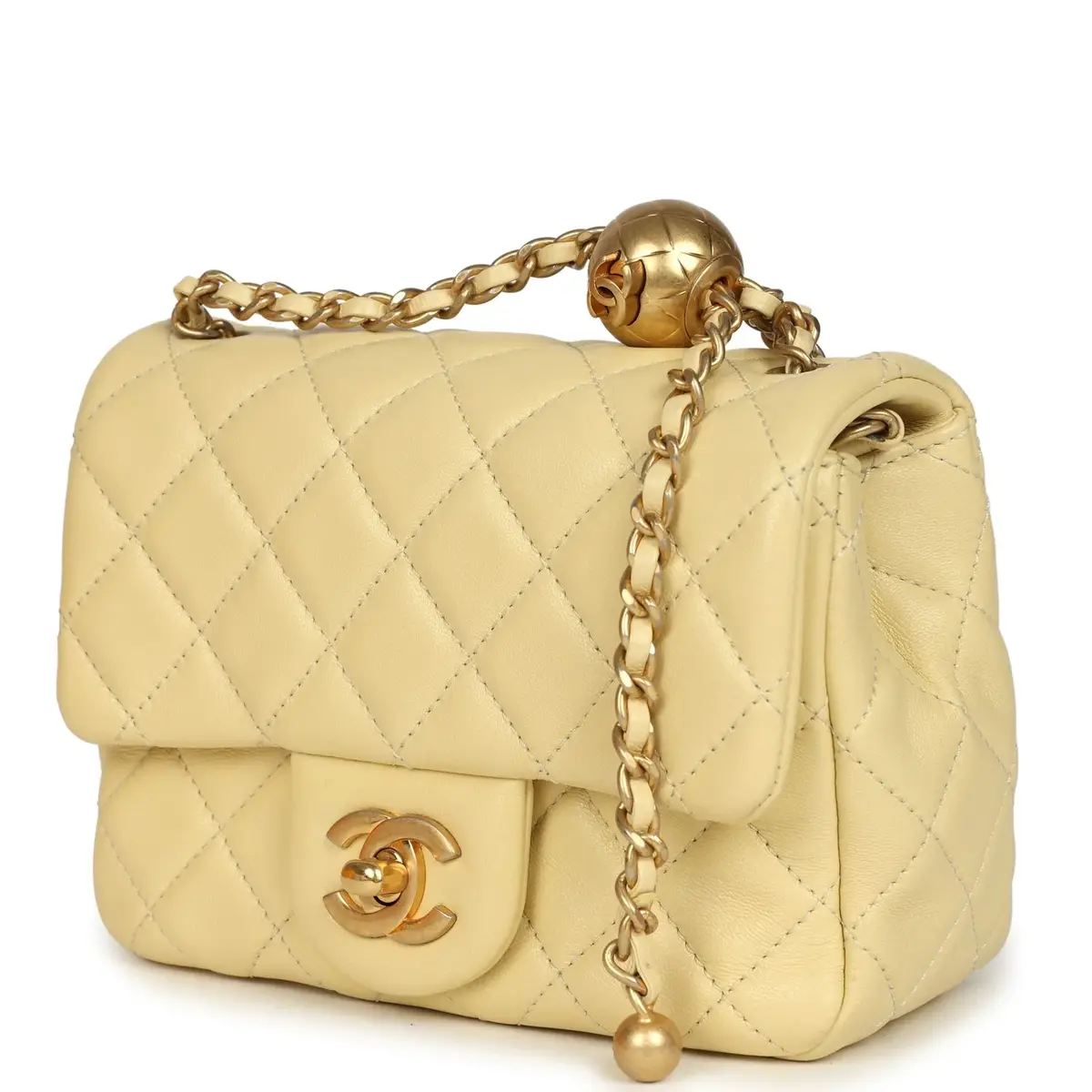 Chanel PENDING AUTH DONT LIST Pre-owned Chanel Mini Pearl Crush Square Flap Bag Yellow Lambskin Brushed Gold Hardware | Thumbnail 5 Chanel PENDING AUTH DONT LIST Pre-owned Chanel Mini Pearl Crush Square Flap Bag Yellow Lambskin Brushed Gold Hardware | Thumbnail 5