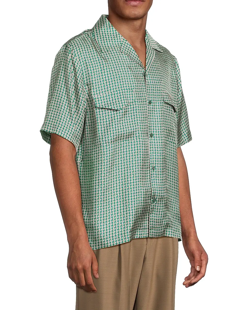 Simkhai Men's Clarke Printed Silk Shirt | Thumbnail 4 Simkhai Men's Clarke Printed Silk Shirt | Thumbnail 4