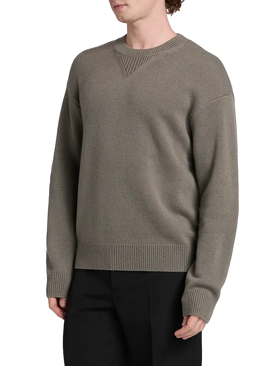 Frame Men's Suede Elbow-Patch Wool-Cashmere Crewneck Sweater - Light Taupe | Thumbnail 4 Frame Men's Suede Elbow-Patch Wool-Cashmere Crewneck Sweater - Light Taupe | Thumbnail 4