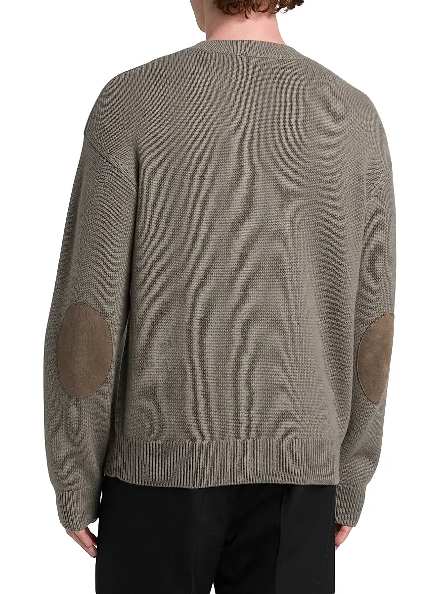 Frame Men's Suede Elbow-Patch Wool-Cashmere Crewneck Sweater - Light Taupe | Thumbnail 5 Frame Men's Suede Elbow-Patch Wool-Cashmere Crewneck Sweater - Light Taupe | Thumbnail 5