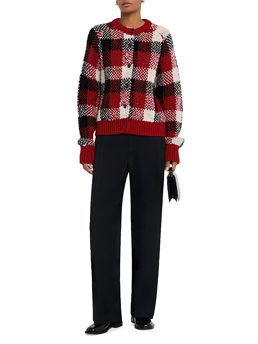 Guest in Residence Women's Plaid Cashmere-Blend Cardigan - Ruby Combo | Thumbnail 2 Guest in Residence Women's Plaid Cashmere-Blend Cardigan - Ruby Combo | Thumbnail 2