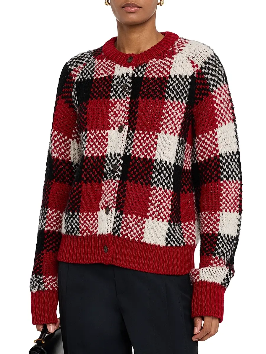 Guest in Residence Women's Plaid Cashmere-Blend Cardigan - Ruby Combo | Thumbnail 3 Guest in Residence Women's Plaid Cashmere-Blend Cardigan - Ruby Combo | Thumbnail 3
