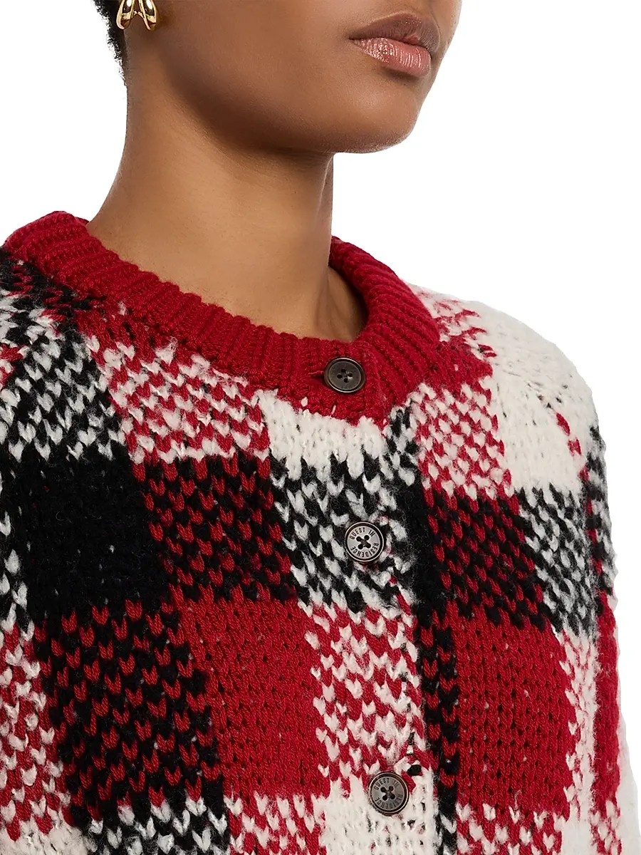 Guest in Residence Women's Plaid Cashmere-Blend Cardigan - Ruby Combo | Thumbnail 5 Guest in Residence Women's Plaid Cashmere-Blend Cardigan - Ruby Combo | Thumbnail 5