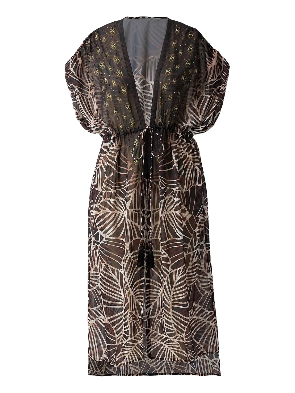 Miraclesuit Swim Women's Lets Be Fronds Leaf-Print Kimono-Style Cover-Up