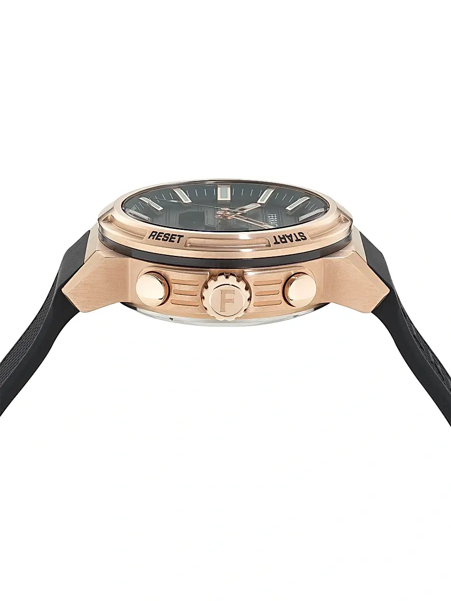 FERRAGAMO Men's Ren Rose Goldtone-Plated & Silicone Strap Watch/43MM - Black With Gold | Thumbnail 3 FERRAGAMO Men's Ren Rose Goldtone-Plated & Silicone Strap Watch/43MM - Black With Gold | Thumbnail 3