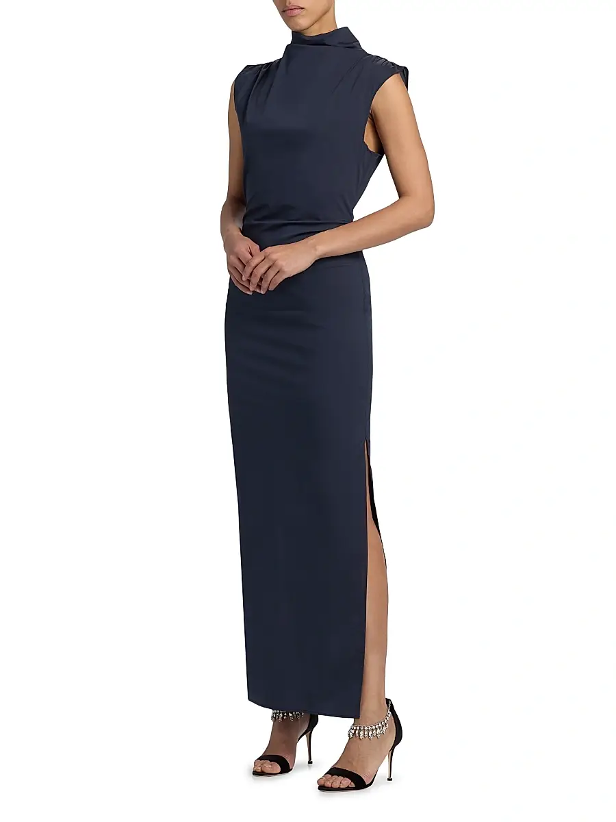 TWP Women's Gathered Thoughts Cotton-Blend Turleneck Maxi Dress - Midnight | Thumbnail 2 TWP Women's Gathered Thoughts Cotton-Blend Turleneck Maxi Dress - Midnight | Thumbnail 2