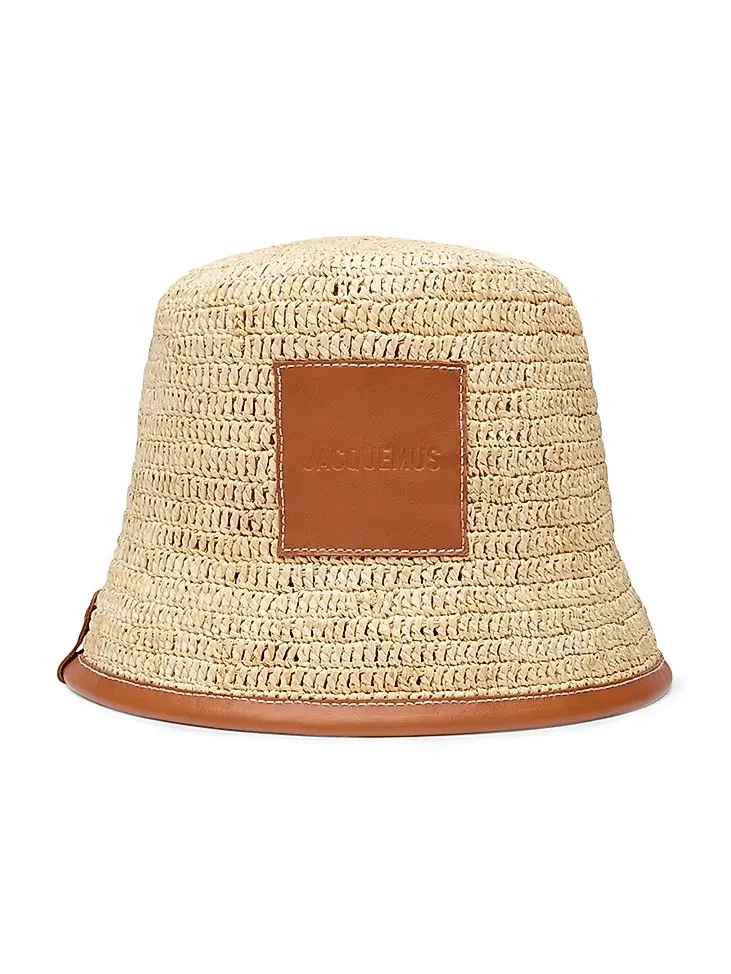 Women's Le Bob Soli Raffia & Leather Bucket Hat