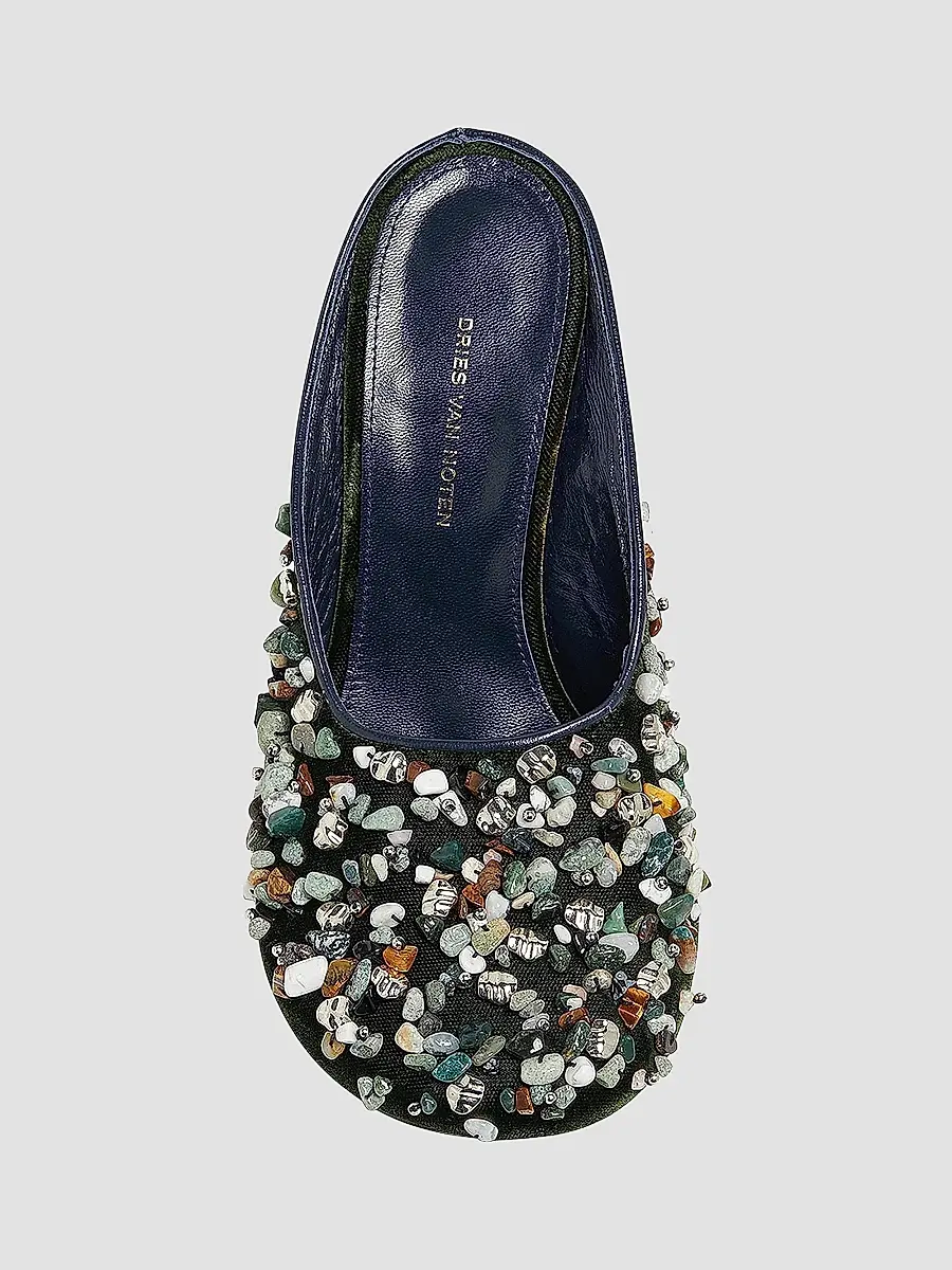 Dries Van Noten Women's 90MM Stone-Embellished Velvet Mules | Thumbnail 4 Dries Van Noten Women's 90MM Stone-Embellished Velvet Mules | Thumbnail 4