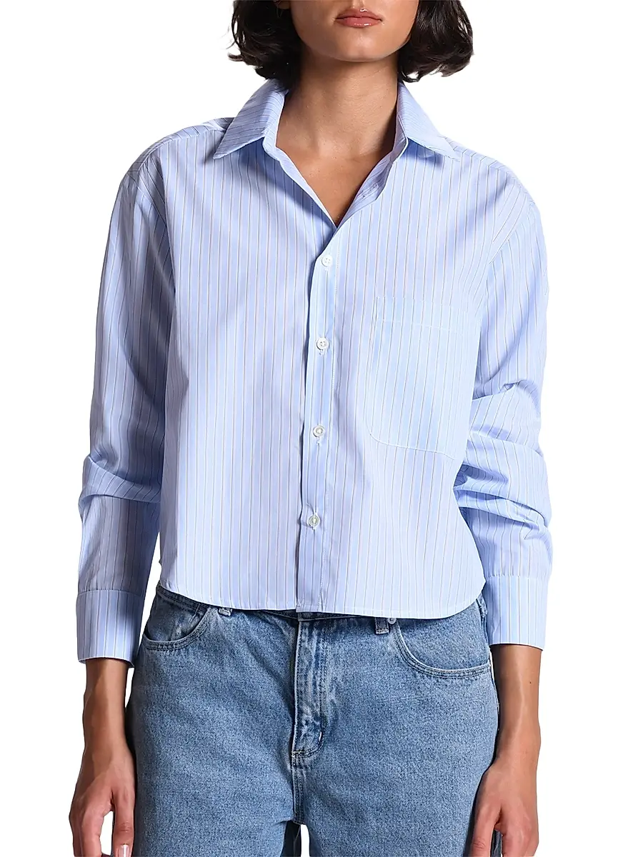 CISSA Women's The Belle Striped Button-Front Shirt - Blue | Thumbnail 3 CISSA Women's The Belle Striped Button-Front Shirt - Blue | Thumbnail 3
