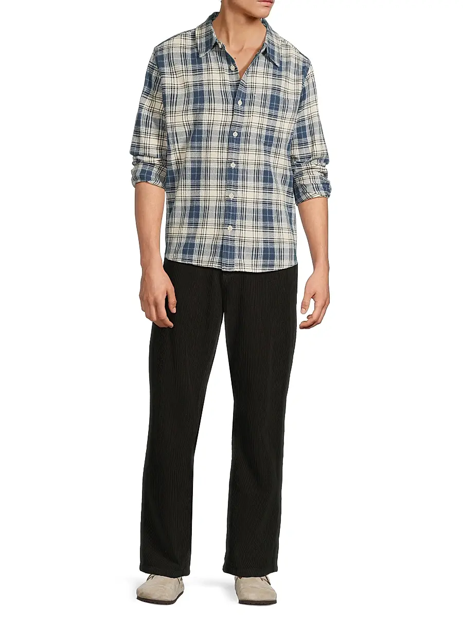 Corridor Men's Equinox Plaid Cotton Button-Front Shirt - Navy | Thumbnail 2 Corridor Men's Equinox Plaid Cotton Button-Front Shirt - Navy | Thumbnail 2