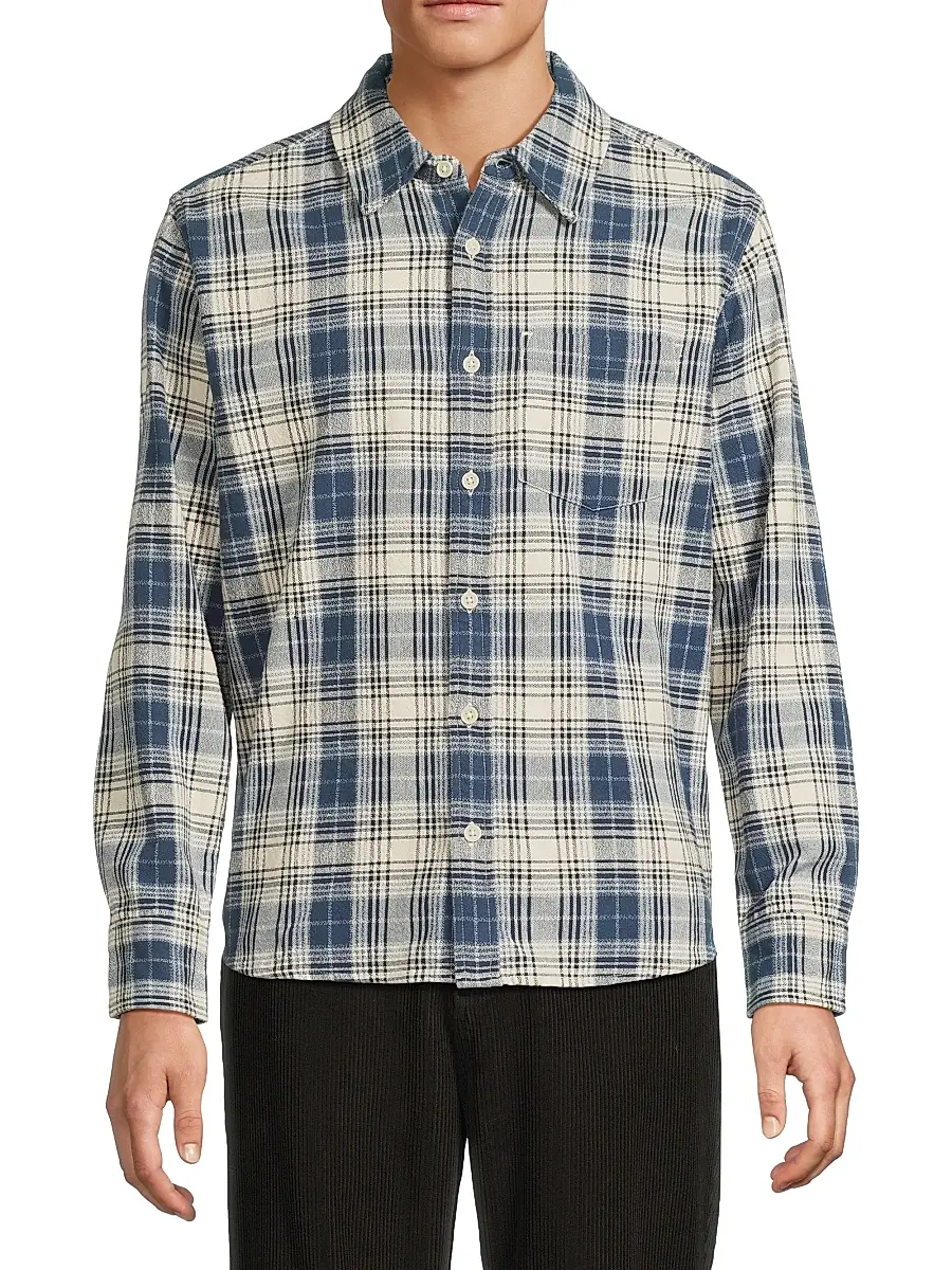 Corridor Men's Equinox Plaid Cotton Button-Front Shirt - Navy | Thumbnail 3 Corridor Men's Equinox Plaid Cotton Button-Front Shirt - Navy | Thumbnail 3