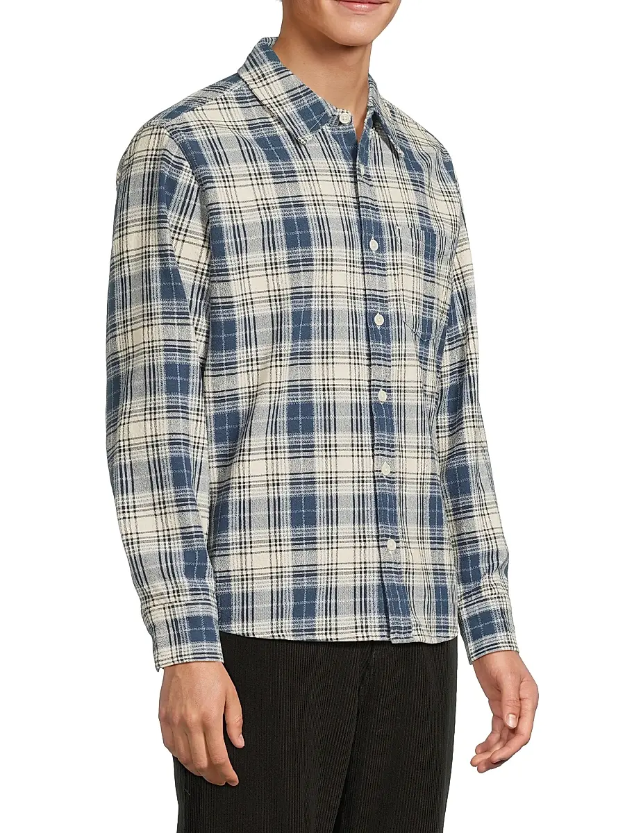 Corridor Men's Equinox Plaid Cotton Button-Front Shirt - Navy | Thumbnail 4 Corridor Men's Equinox Plaid Cotton Button-Front Shirt - Navy | Thumbnail 4