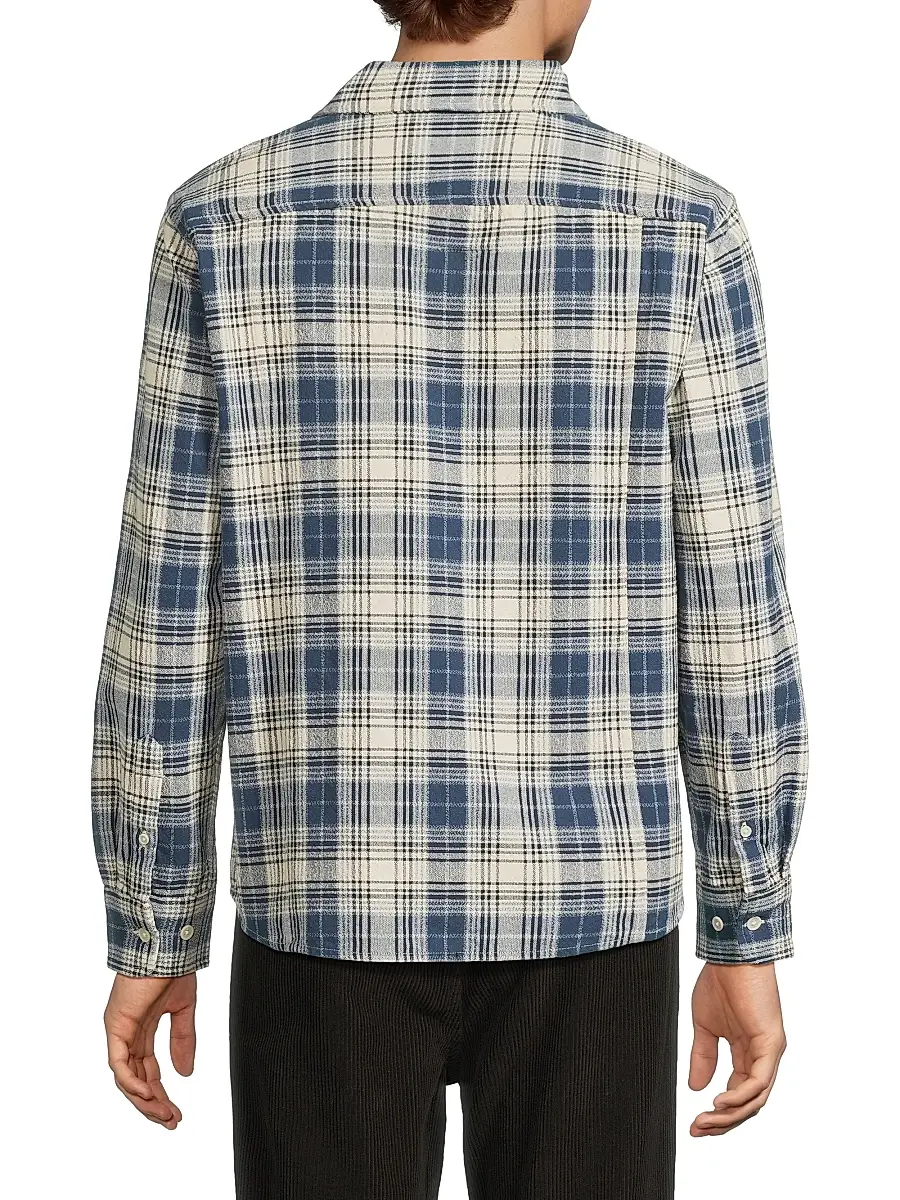 Corridor Men's Equinox Plaid Cotton Button-Front Shirt - Navy | Thumbnail 5 Corridor Men's Equinox Plaid Cotton Button-Front Shirt - Navy | Thumbnail 5