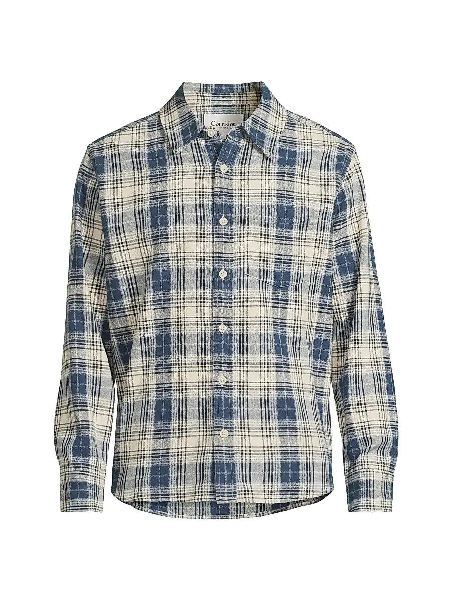 Men's Equinox Plaid Cotton Button-Front Shirt - Navy Men's Equinox Plaid Cotton Button-Front Shirt - Navy