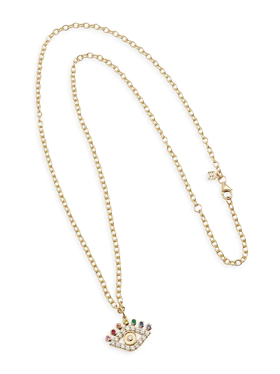 Sydney Evan Women's Evil Eye 14K Yellow Gold, Multi-Stone & X TCW Diamond Pendant Necklace - Gold | Thumbnail 3