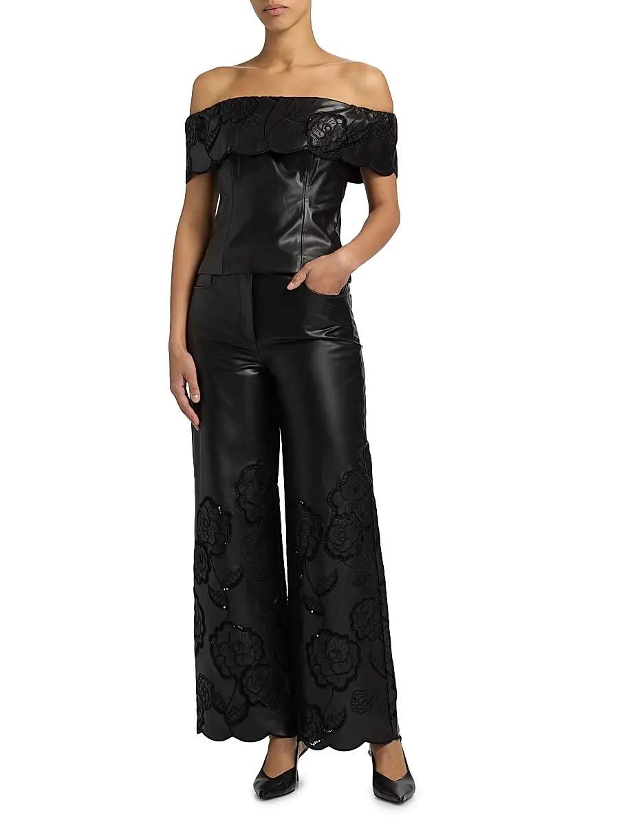 Toccin Women's Shawn Embroidered Faux-Leather Straight-Leg Pants | Thumbnail 2 Toccin Women's Shawn Embroidered Faux-Leather Straight-Leg Pants | Thumbnail 2