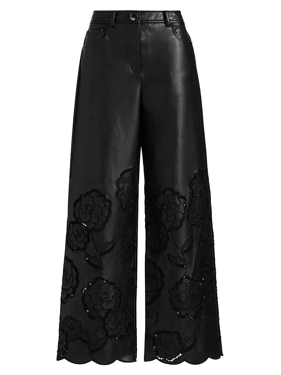 Toccin Women's Shawn Embroidered Faux-Leather Straight-Leg Pants