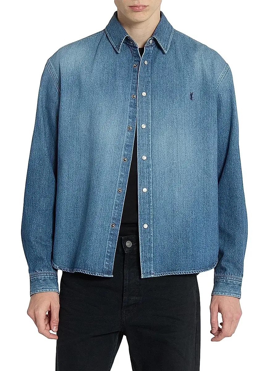 Saint Laurent Men's Cassandre Jean Shirt in Horizon Denim - Horizon Blue | Thumbnail 3 Saint Laurent Men's Cassandre Jean Shirt in Horizon Denim - Horizon Blue | Thumbnail 3